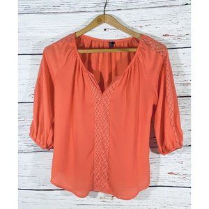 Heart Soul Womens Blouse Shirt Size Large Orange Pink Crochet Tunic 3/4 Sleeve